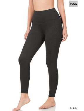Zenana brushed dty microfiber with pockets leggings black 1X